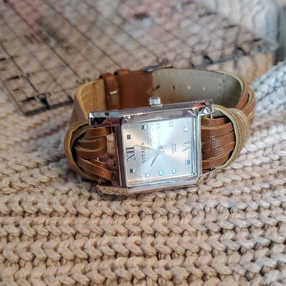 Strada Silver Dial Watch with Brown Leather Braided Strap